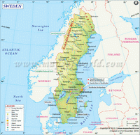 Carte de la Suède avec les villes, les routes, les ports, les aéroports, les parcs nationaux et les lieux touristiques