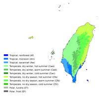 Carte de Taïwan avec les climats selon la classification de Köppen-Geiger