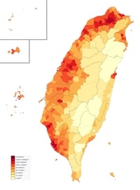 carte Taïwan densité de population en 2020