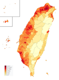 Carte de Taïwan avec la densité de population en 2020