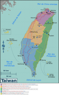 Carte de Taïwan avec les régions et des informations touristiques
