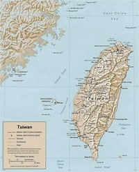 Carte de Taïwan avec les régions, les villes, les routes et les chemins de fer