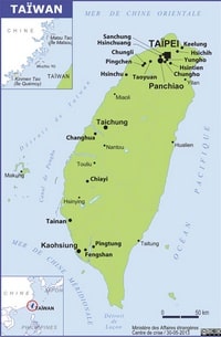 Carte de Taïwan avec les villes, la capitale Taïpei et l'échelle