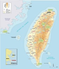 Carte de Taïwan avec les villes, les routes, les autoroutes et les parcs nationaux