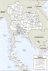 Carte de la Thailande administrative avec les provinces et les capitales de chaque province