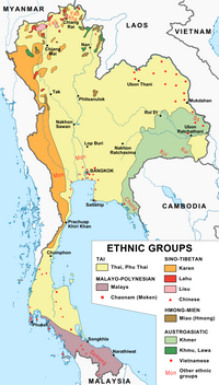 Carte de la Thailande avec les groupes ethniques