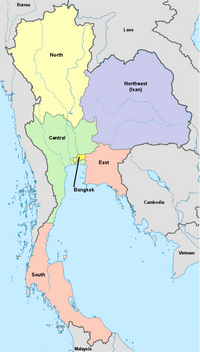 Carte de la Thailande avec les régions