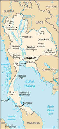 Carte de la Thailande simple avec les villes et les fleuves