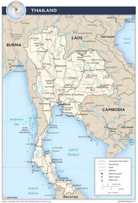 Carte de la Thailande avec les transports, les routes, les autoroutes, les rails, les aéroports et les ports