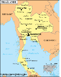 Carte de la Thailande simple avec les villes et la localisation en Asie