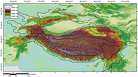 Carte du Tibet avec le relief, l'altitude, le plateau tibétain et des annotations