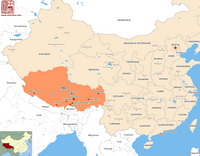 Carte de la localisation du Tibet en Chine avec les grandes villes