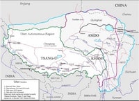 Carte du Tibet historique avec les différentes frontières