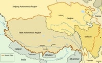 carte Tibet région autonome actuelle et l'ancienne frontière historique