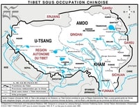 Carte du Tibet avec les frontières depuis l'occupation chinoise