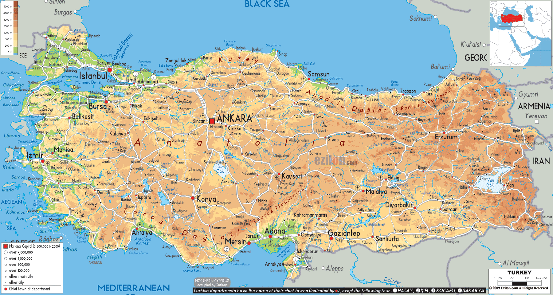 carte de la turquie avec les villes