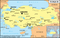 Carte de la Turquie simple avec la capitale, les villes et les lacs