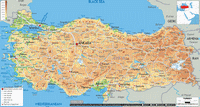 Carte de la Turquie avec les villes, les routes, les chef-lieux et la taille des villes