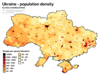 Carte de l'Ukraine avec la densité de population en habitants par km2