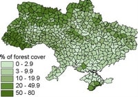 carte Ukraine pourcentage couverture forestière