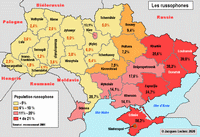 Carte de l'Ukraine avec le pourcentage de la population russophone