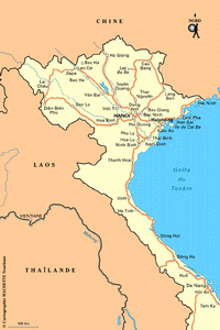 Carte du Vietnam nord avec les routes et les villes