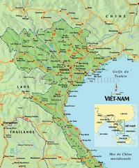 Carte du Vietnam nord avec les villes, les routes, les autoroutes, les fleuves, les aéroports et les chemins de fer