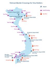 Carte du Vietnam avec les postes de frontières accessibles pour les touristes avec Visa