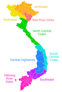 Carte du Viet Nam avec les régions en anglais