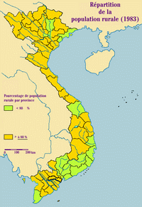 Carte du Vietnam avec la répartition de la population rurale