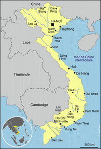Carte du Vietnam simple avec les villes, la capitale Hanoi et la localisation en Asie
