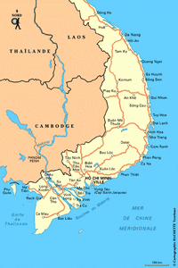 Carte du Vietnam sud avec les routes et les villes