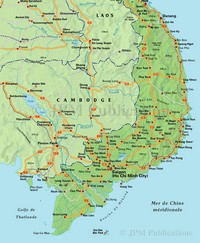 Carte du Vietnam sud avec les villes, les routes, les autoroutes, les fleuves, les aéroports et les chemins de fer