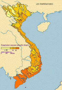 Carte du Vietnam avec les températures moyennes annuelles