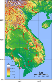 Carte du Vietnam avec la topographie, le relief et l'altitude en mètre