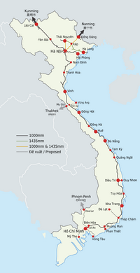 Carte du Vietnam avec le transport ferroviaire, les trains