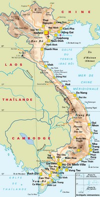 carte Vietnam villes routes aéroports sommets montagneux