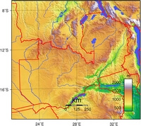 Carte Zambie relief altitude