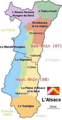 Carte de l'Alsace avec les micro-régions