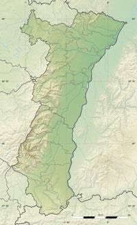 Carte de l'Alsace vierge avec le relief et les cours d'eau