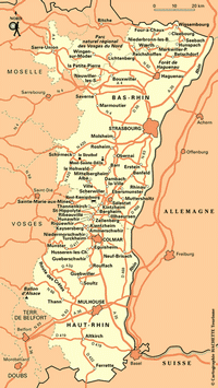 Carte de l'Alsace avec les villes et les routes