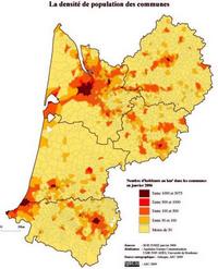 carte Aquitaine densité de population des communes