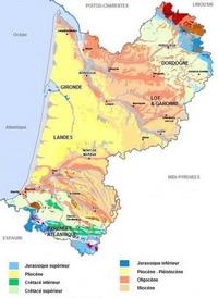 Carte de l'Aquitaine géologique