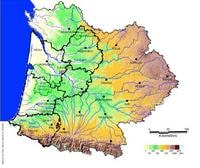 Carte de l'Aquitaine avec le relief en mètre