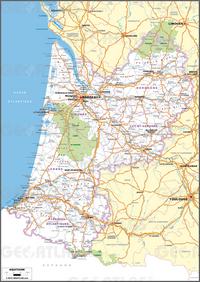 carte Aquitaine routes villes villages en détail