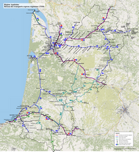 Carte de l'Aquitaine avec les trains, les gares et les TER