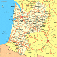 Carte de l'Aquitaine avec les villes et les routes