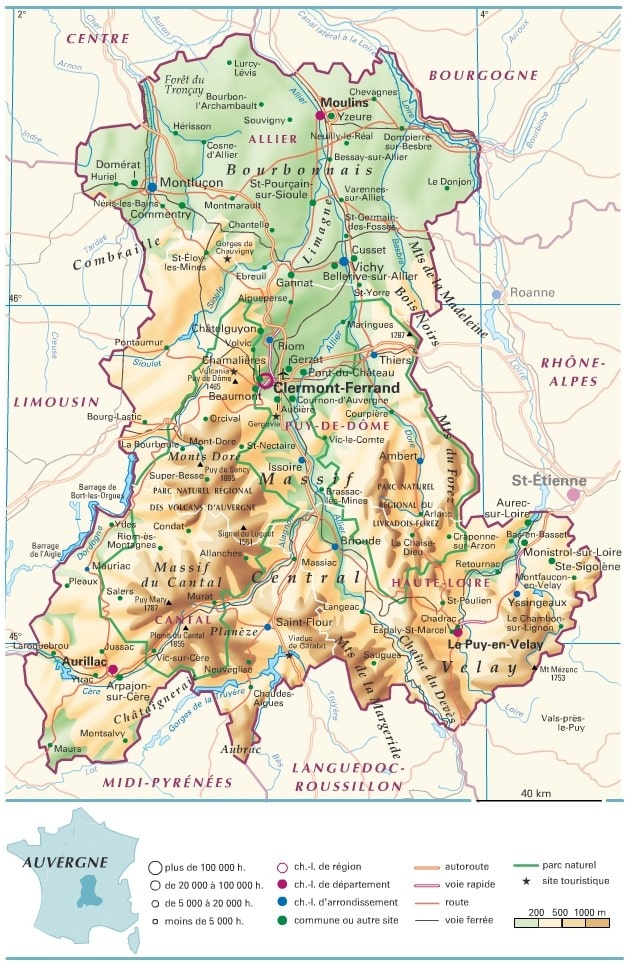 carte de l'auvergne