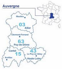 Carte de l'Auvergne avec les départements
