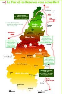 carte Auvergne parcs réserves naturelles volcans